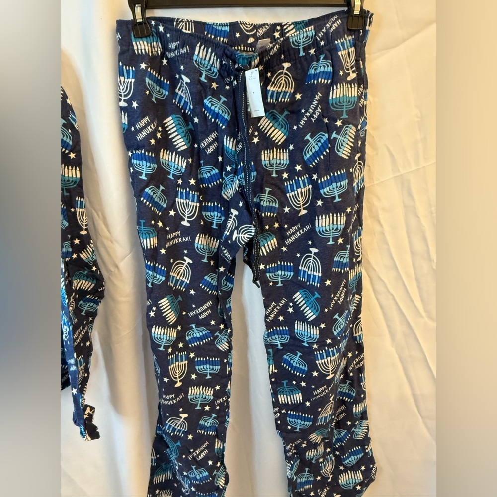 Old Navy UNISEX Adult Hanukkah flannel Pajama Set - Navy/White NWT Size Medium - Picture 2 of 5